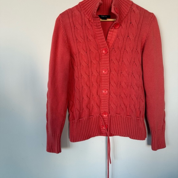 Vintage VTG Style & Co Coral Cable Knit Tie Waist Button Up Cardigan Sweater - Picture 6 of 15